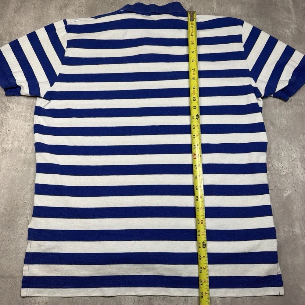 Vintage Polo Ralph Lauren Polo Shirt Mens L Blue Striped Short Sleeve Collared